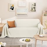 TAOCOCO Couch Covers for Pets Heavy Duty Couch Blankets for 2 Cushion Couch Sectional Sofa Covers Durable Throw Couch Covers for Dogs, Kids, Washable Sofa Slipcovers with Tassels (71''x118'' Beige)