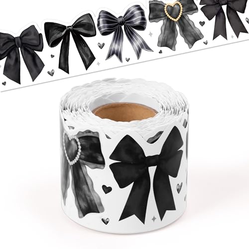 Image of BeYumi Black Bows Border Trim - 65ft Back to School Watercolor Black Bow Coquette Rolled Border Trim Watercolor Bulletin Board Classroom Office Chalkboard Kindergarten Elementary Home Party Decor