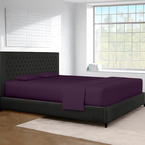 Image of SGI 84 inchx84 inch 4 Pc Emperor /Wyoming King Sheet Set 600 TC 12 inch Deep, Plum