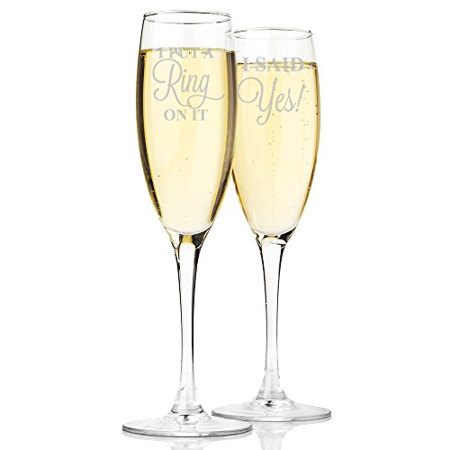 I Put A Ring On It and I Said Yes Champagne Toasting Flute Glasses, Set of 2 Y