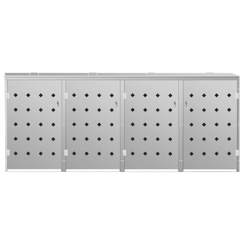 Hommdiy Mülltonnenbox für 4/3/2/1Tonnen 240L, Edelstahl,Mülltonnenverkleidung Gartenbox Müllcontainer,Silber (4 Bins)