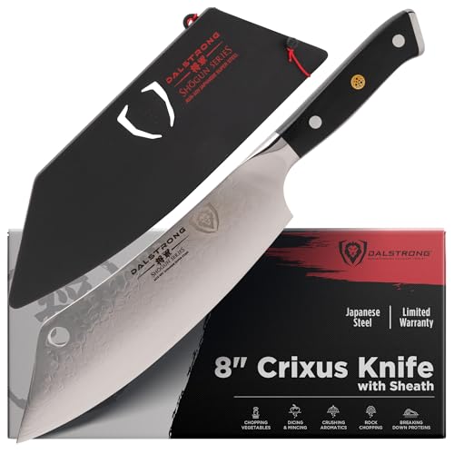 DALSTRONG Hybrid Cleaver & 8" Chef Knife - Shogun Series ELITE - The 'Crixus' - Japanese AUS-10V Super Steel Kitchen Knife - Black Handle - Razor Sharp Knife - Meat Cleaver Heavy Duty - w/Sheath Cover