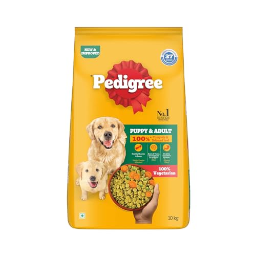 Image of Pedigree Adult & Puppy Dry Dog Food, 100% Vegetarian, 10 kg, Contains 37 Essential Nutrients, 100% Complete & Balanced Food for Adult Dogs (Pack of 2)
