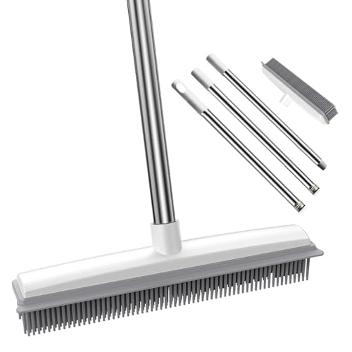Rubber Broom Carpet Rake with Long Handle & Squeegee, Pet