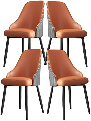 Modern Dining Chair,Kitchen Pu Leather Accent Chair Comfy Upholstered Side Chair with Metal Legs,Mid Century High Back Living Room Chairs Tufted Arm Chair (4pcs(16x17x34in), Brown)