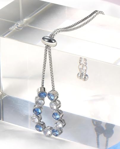 Elegant Sterling Silver Tennis Bracelet for Women | Adjustable Rope Design with Crystal Accents | Perfect Gift for Her in Blue and White - Image 2