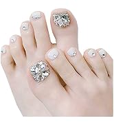 Barode 24Pcs Rhinestones Fake Toenails Glitter Silver Full Cover Acrylic Fake Nails for Toes Fals...