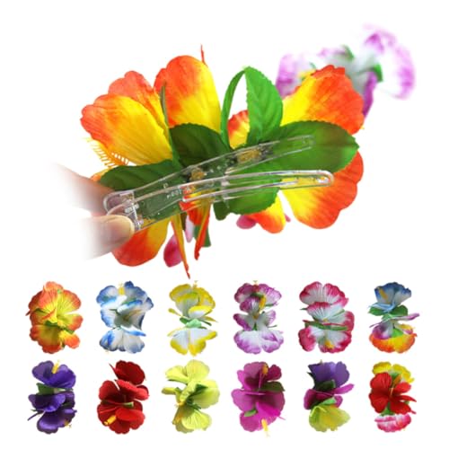 Pinzas de pelo de hibisco hawaiano Kisangel de tela y plástico pack de 12 unidades