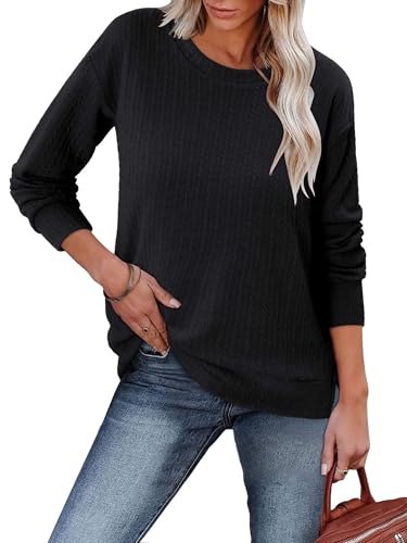 ONLYSHE Womens Shirts Long Sleeve Crewneck Tunic Tops Casual Lightweight Knit Solid Color Sweatshirts Trendy Blouse Basic Tee