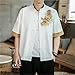 Shirts Men Embroidered Golden Dragon Men Short Sleeve Chinese Style Retro Stand Collar Linen Cardigan Men Kungfu Casual Top(Black,M 47-56KG)