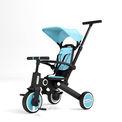 Tricycle Stroller for Toddler,Foldable Baby Tricycle,Kid Balance Bike with Push Handle,Toddlers Stroller Bike with 1 to 5 Years,7-in-1 Push Tricycle Bike for Kids from Bebehoo Kids (Blue)