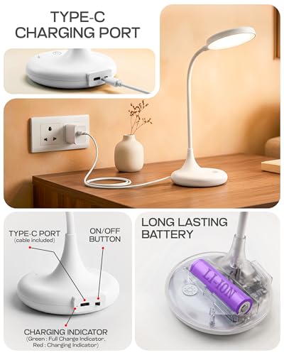 Image of WEIRD WOLF Study Lamp for Students | Rechargeable Table Lamp with 3 Colour Modes | LED Desk Lamp for Reading, Office | Eye-Protection Study Light with Lithium Battery | White | 6-Month Warranty