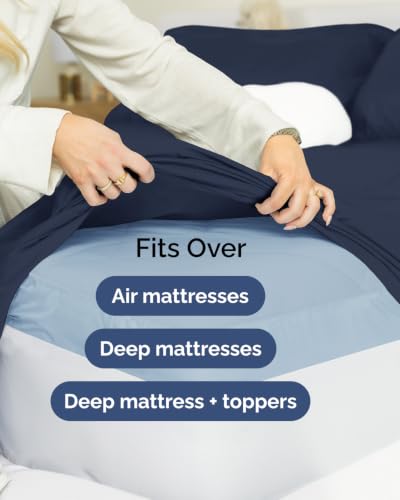 Image of Extra Deep Flex Top Split Head King Sheet Set - 6 Piece Breathable and Cooling Sheets - Hotel Luxury Bedding for Women, Men, Kids & Teens - Easy Secure Fit - Extra Deep Pockets - Navy Blue