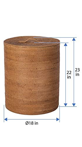 KOUBOO-Loma-Round-Rattan-Laundry-Hamper-with-Lid-and-Liner-Honey-Brown-Handwoven-natural-texture-removable-washable-liner-concealed-storage-versatile-for-laundryblankets-and-home-organization
