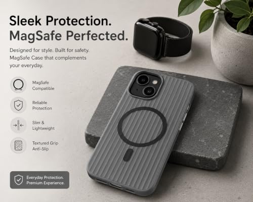 Image of keeshar MagPro Stripe case for Apple iPhone 13 /14 Black Frosted Transparent PC Hard Back Cover Camera & Body Protection|Anti Shock,Scratch Resistant Wireless Charging Compatible