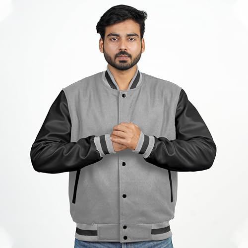 Image of Men's Fashion Varsity Jacket Causal Slim Fit Wool Letterman Baseball Bomber Jackets