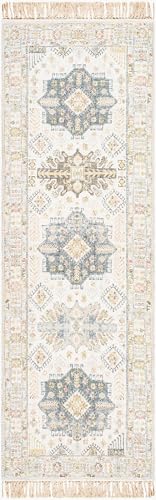 Mark&Day Area Rugs, 2x8 Kjersti Traditional Ivory/Slate Blue Runner Area