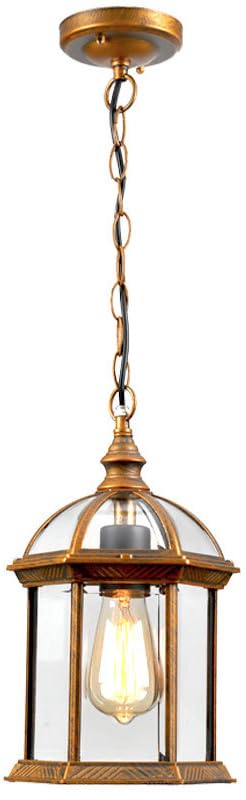 Lámpara colgante de exterior vintage negra impermeable con cristal para techo de cenador 1