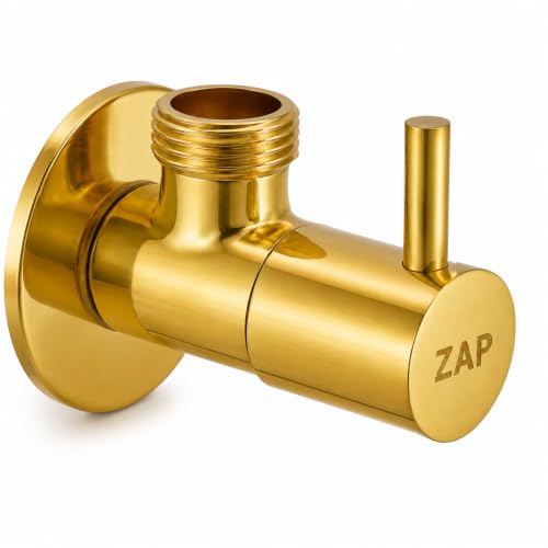 Image of ZAP Gold Finish Brass Angle Valve with Wall Flange | Heavy Duty Stop Cock for Basin Tap, Geyser, Jet Spray & Hand Shower | Rust & Corrosion Resistant Water Control Valve