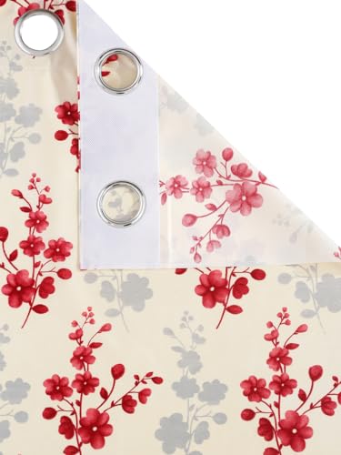 Image of Home Sizzler 2 Pieces Elegant Floral Printed Top with Solid Red Bottom Eyelet Polyester Curtains - 5 Feet Long, Maroon