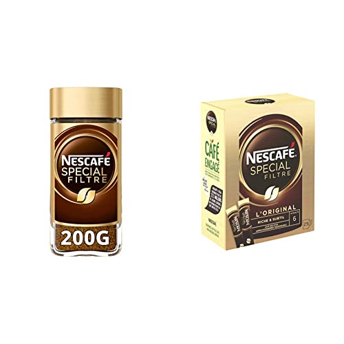Nescafé SPECIAL FILTRE RECETTE ORIGINALE DE RETOUR, Café Soluble, Flacon de 200g & SPECIAL FILTRE, Café Soluble, Boîte de 25 Sticks (2g chacun)