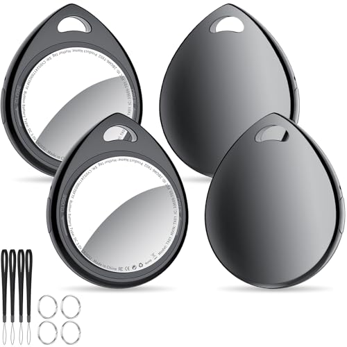QCOQ® Air Tags Lot de 4 Noir 2026, Traceur Bluetooth Anti-Perte avec Batterie Remplaçable, Compatible avec l’App Localiser (iOS), Balise Intelligente pour Clés, Sacs, Bagages et Portefeuilles