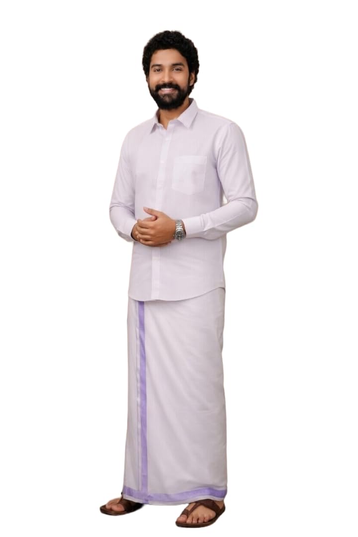 Men's Traditional Shirt and Dhoti Set, Full Sleeves Tissue Silk Cotton Shirt With Dhoti-image-35