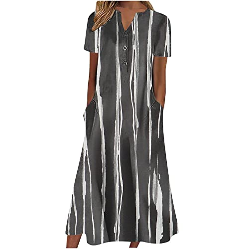 Vestidos de manga corta para mujer, vestidos florales para mujer, cuello en V, vestido largo hawaiano para la playa, D-288 Negro, XL