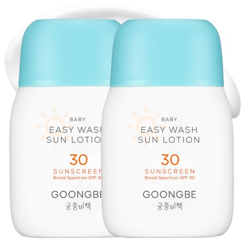 GOONGBE Baby Easy Wash Sun Lotion SPF 30 2ea - Korean Moisturizing Zinc Oxide Mineral Sunscreen for Babies and Kids - Washes Off Easily - Vegan, Reef-Safe, Allergen-Free, 2.11 fl.oz.