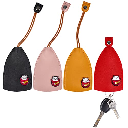 Étui à Clés en Cuir Créatif, 4 Étuis à Clés de Voiture Mignons, Étui à Clés Extensible Portable, Mini Étui de Protection de Clé de Voiture pour Femmes Hommes, Grande Capacité, Fait à la Main(B) Cover