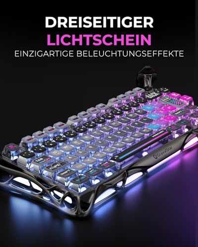 Image of GravaStar Mercury K1 Pro Gaming Keyboard German Layout (QWERTZ), 75% Gasket Hot-Swap Enabled Mechanical Keyboard Wireless with 8000 mAh Battery, RGB & Aluminium Housing, Cyberpunk Edition
