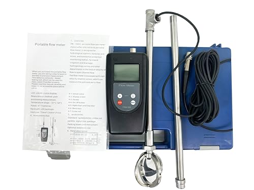 Water Velocity Meter Flow Rate Meter Flow Velocity Meter Tester with Speed Range 0.01-5.00m/s LCD Display Pole Positioning Measurement for Agricultural Drainage and Irrigation Hydrogeological Survey