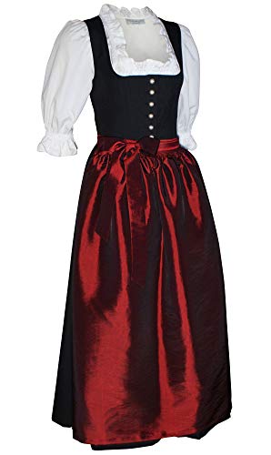 Kaiser Franz Josef Dirndl Steppmieder-Tracht schwarz mit Schürze dunkelrot Balkonett Dirndlkleid schwarz Ziernaht Kleid auch ohne Schürze tragbar Trachtenkleid Made in Austria, Größe:38 Cover