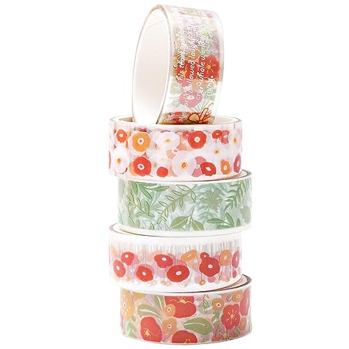 KAVI' S 5 rouleaux Fleur Washi Tape Ruban Adhésif Papier Décoratif PET Masking Tape pour Scrapbooking Artisanat de Bricolage (Corn Poppy)