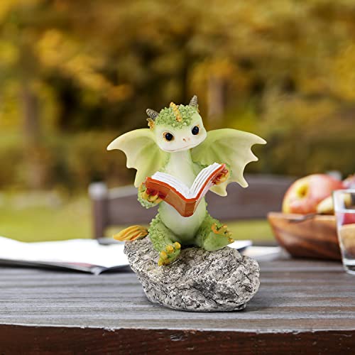 Aclema Z15373A-GREEN DRAGON Fairy Garden Dragon Miniature Figurines Reading Book Resin Decor Collections thumb #5