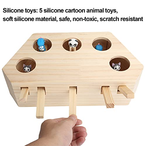 Brinquedos interativos de madeira e silicone para gatos, 5 bonecos de animais de desenho animado de