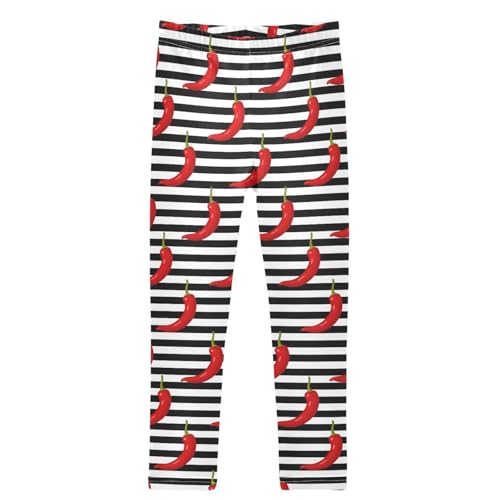Girls' Leggings Red Pepper Black White Stripe Ankle Length Printed Leggings Comfort Pants for Kids 4-10 Years