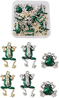 Cheriswelry 18pcs Alloy Enamel Frog Pendants Crystal Rhinestones Metal Animal Dangle Charms for DIY Jewellery Necklace Bracelet Earring Making
