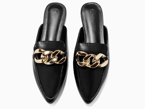 Image of Juliet Holy Womens Mules Flats Pointed Toe Backless Loafers Slip on Metal Chain Slides