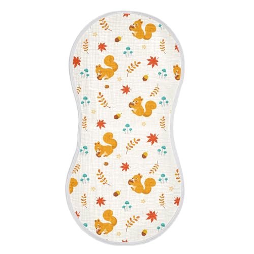 Image of Muslin Baby Burp Cloths, Autumn Cute Squirrel Muslin Baby Bibs Rags Comfy Soft Absorbent in for Newborn Boys and Girls 1 Piece 22 x 11 Inch