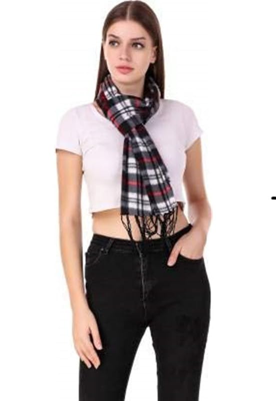 Unisex Black Checkered Fleece Muffler Cum Scarf (Black Small Check, Free Size)-image-33