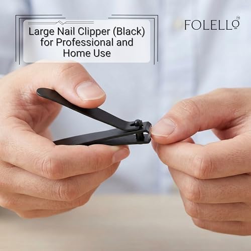 Image of FOLELLO Large Nail Clipper for Men and Women (Black), Nail Cutter for Professional and Home Use, Cuts Precisely Elegant design, Easy to Hold Unisex Nail Clipper /Cutter