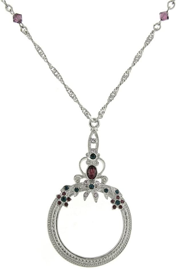 1928 Jewelry Floral Crystal Magnifying Glass Necklace For Women 30" - Magnification Power: 2X, Multifunctional Magnifier Perfect For Reading Menus, Labels, Books, Magazines