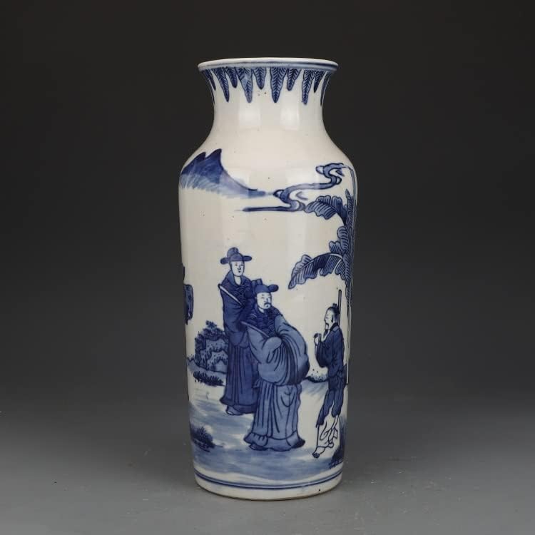 Miniatura 2 de DANN - Jarrón cilíndrico con patrón azul y blanco antiguo para decoración de oficina en casa