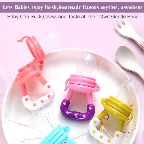 Image of GLUN Soft Silicone Baby Feeder, Food & Fruit Feeder for 3 to 12 Months, Pack of 4 BPA Free Anti Choking Fruit Pacifier, Teether for Infant