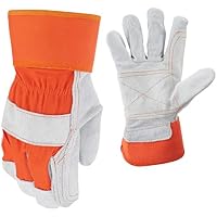 AWP Heavy Duty Leather Work Gloves (Orange and White,Large)