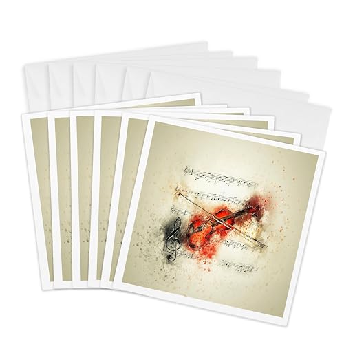 Cartes de vœux violon aquarelle 15x15cm lot de 6 papeterie musique 3dRose