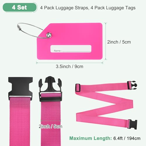 Image of M METERXITY 4-Sets Luggage Straps TSA Approved, Travel Straps for Luggage Suitcase Tags Set, Adjustable Suitcase Belt [Rose Red]