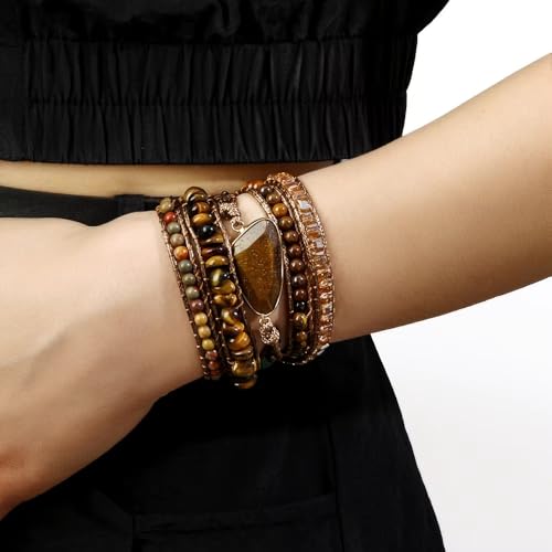 Image of Boho Wrap Bracelet for Women, Handmade Natural Imperial Jasper Multi-Layer Stone Beaded Bracelet, Bohemian Healing Crystal Stone Jewelry Gifts