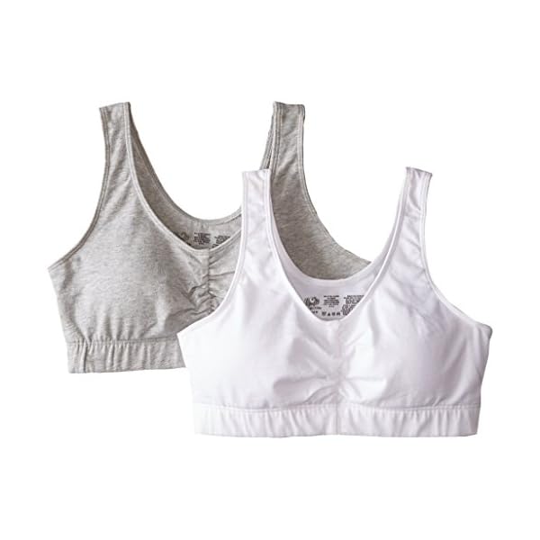 Fruit-of-the-Loom-Womens-Shirred-Front-Sport-Bra-With-Removable-Pads-2-Pack Fruit of the Loom Women's Sport Bra with Cookies , White/Heather Grey, 44(Pack of 2)